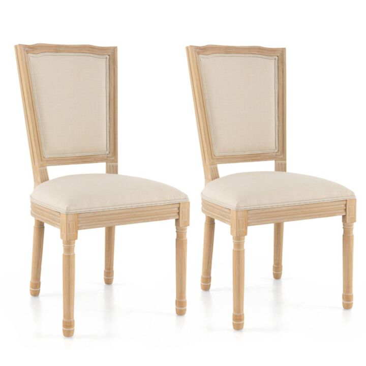Hivvago French Dining Chair Set of 2 with Rectangular Backrest and Solid Rubber Wood Frame-Beige