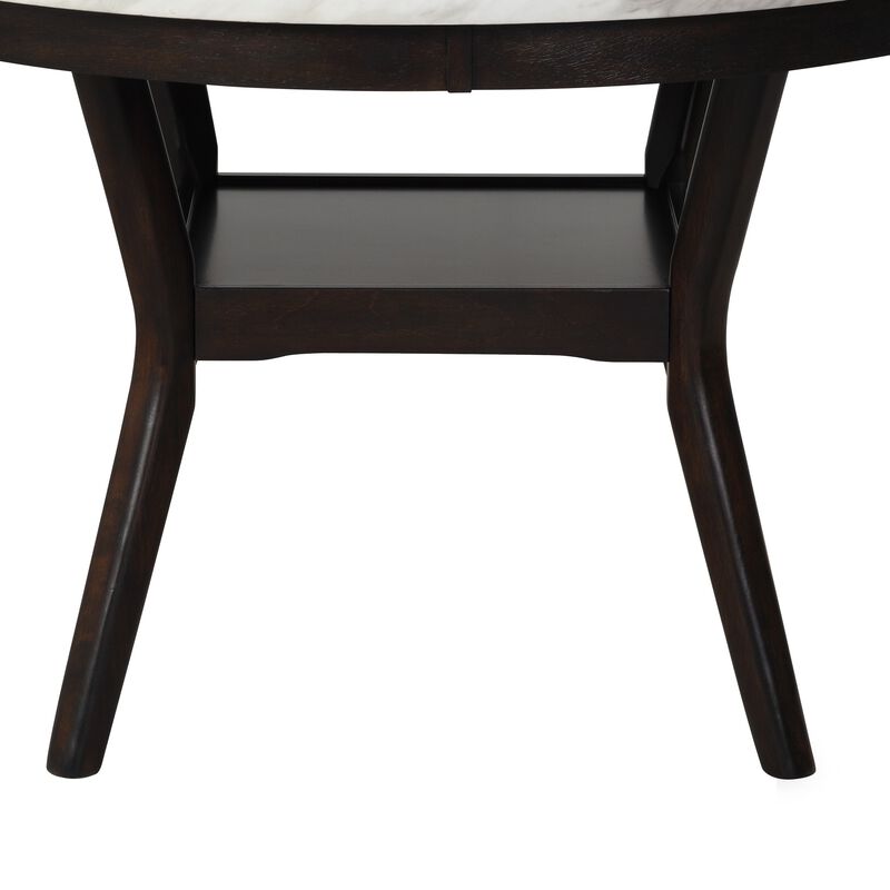 Kate 47 Inch Round Dining Table with Faux Marble Top, White and Black-Benzara