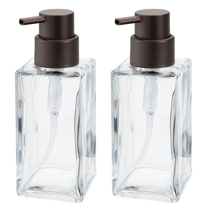 mDesign Glass Refillable Liquid Soap Dispenser Pump Bottle, 2 Pack