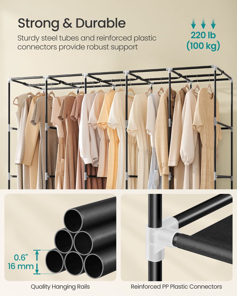 Wardrobe Closet with Non-Woven Cover – Storage Organizer with Rods and Compartments