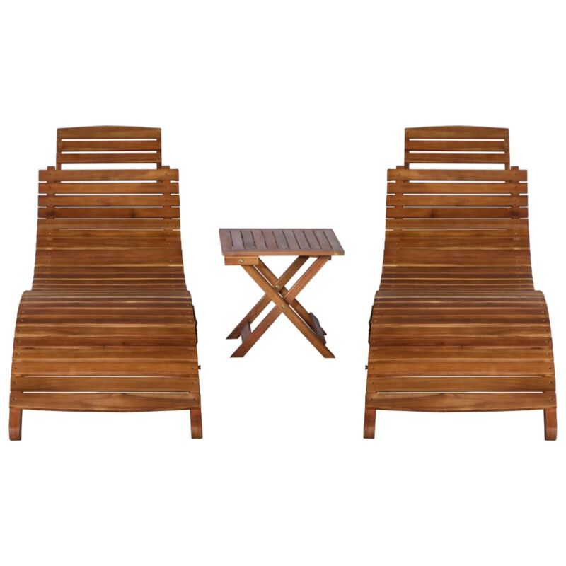 vidaXL 3 Piece Sunlounger with Tea Table Solid Acacia Wood