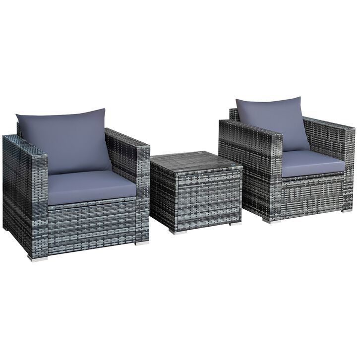 3 Pcs Patio Rattan Furniture Bistro Sofa Set with Cushioned
