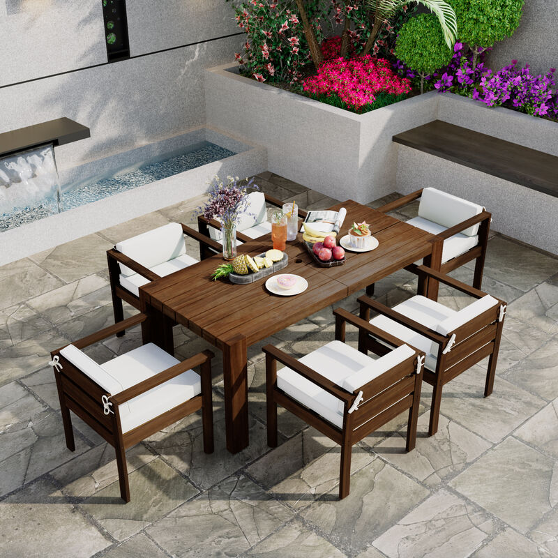 Whisen 7-Piece Outdoor Dining Set for 6 with Beige Fabric Cushions & 70.8" Rectangle Table image number 2