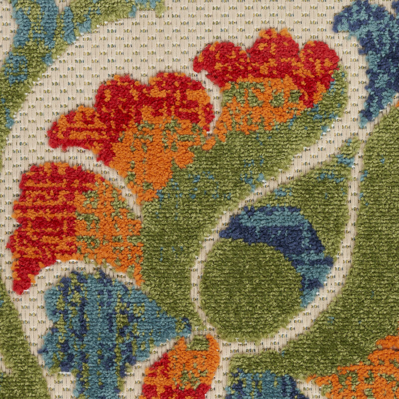 HomeRoots 8' X 11' Red Gold Teal Blue And Green Floral Indoor Outdoor Area Rug image number 3
