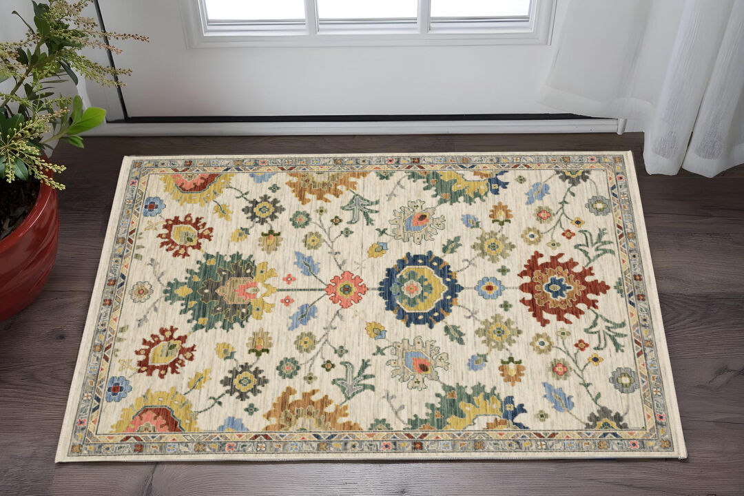 HomeRoots Oriental Area Rug With Fringe