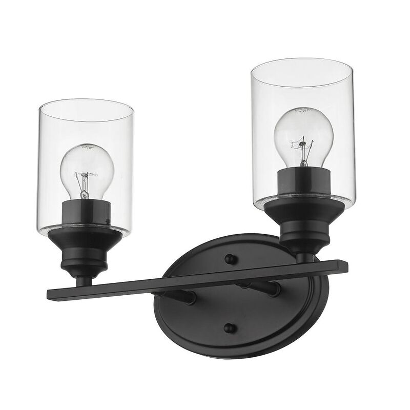 Hivvago Two Light Matte Black Wall Light with Clear Glass Shade