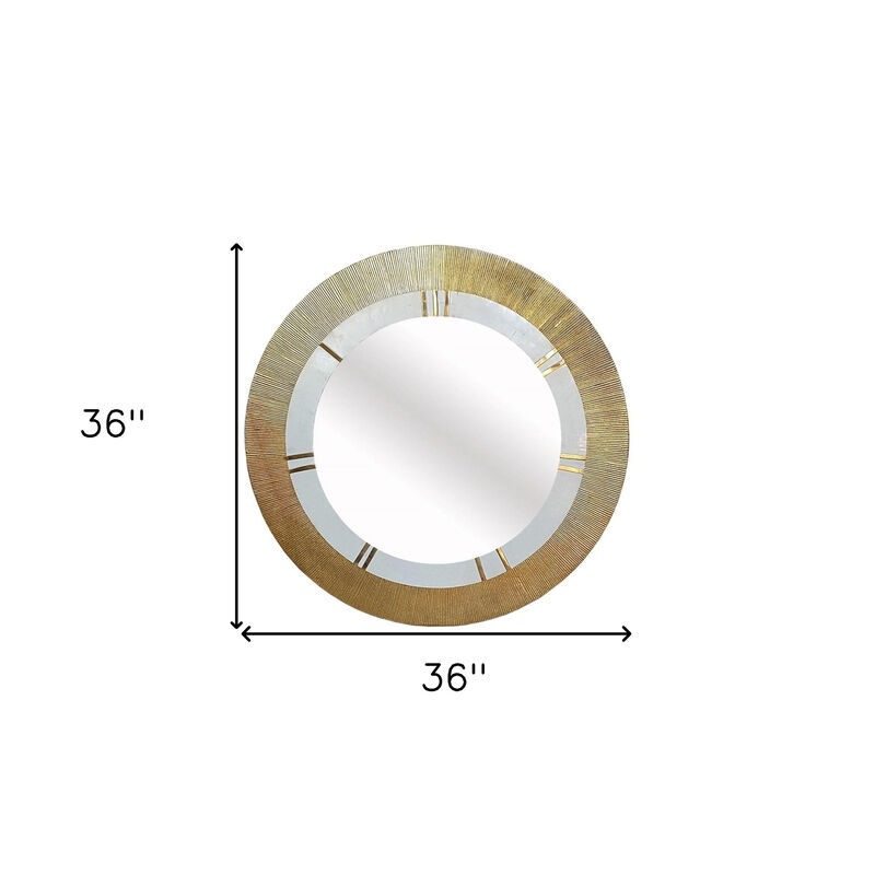 HomeRoots 36" Gold and White Round Aluminum Ribbed Edge Framed Accent Mirror image number 5