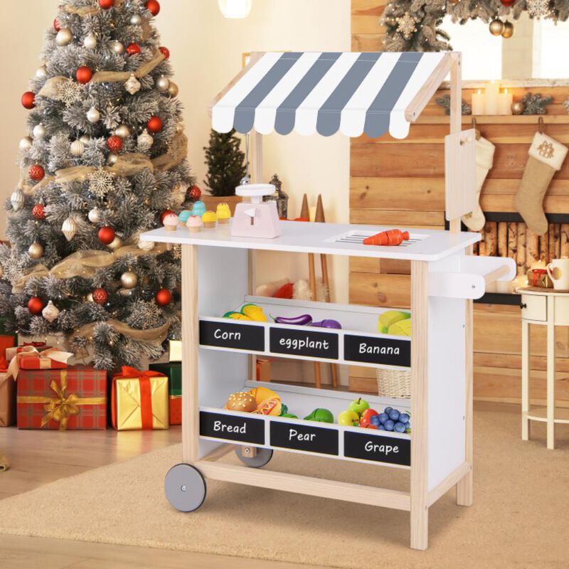Hivvago Kids Wooden Ice Cream Cart with Chalkboard and Storage