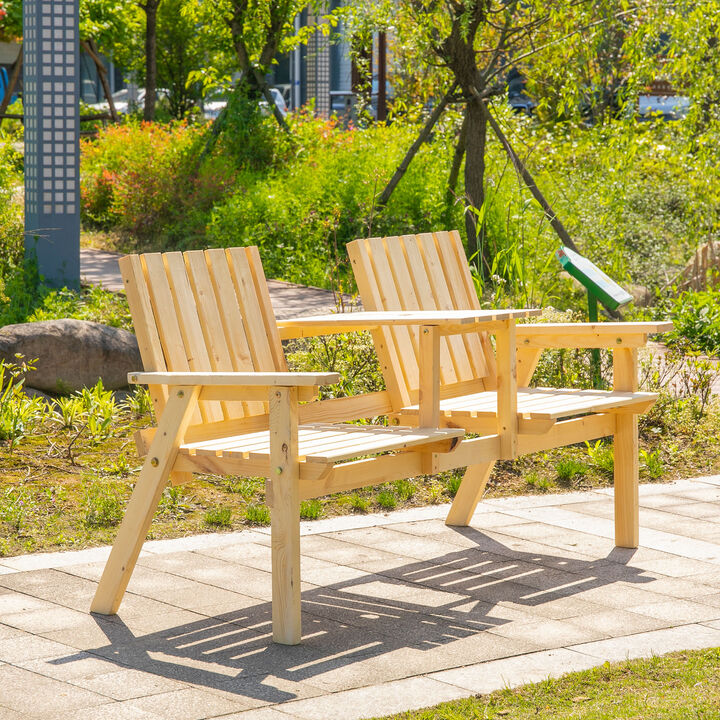 Hivvago Wooden Outdoor Patio Bench with Umbrella Hole and Table