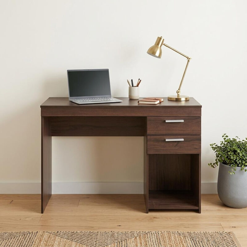 HomeRoots 48" Espresso Wood Pedestal Computer Desk With Two Drawers image number 1