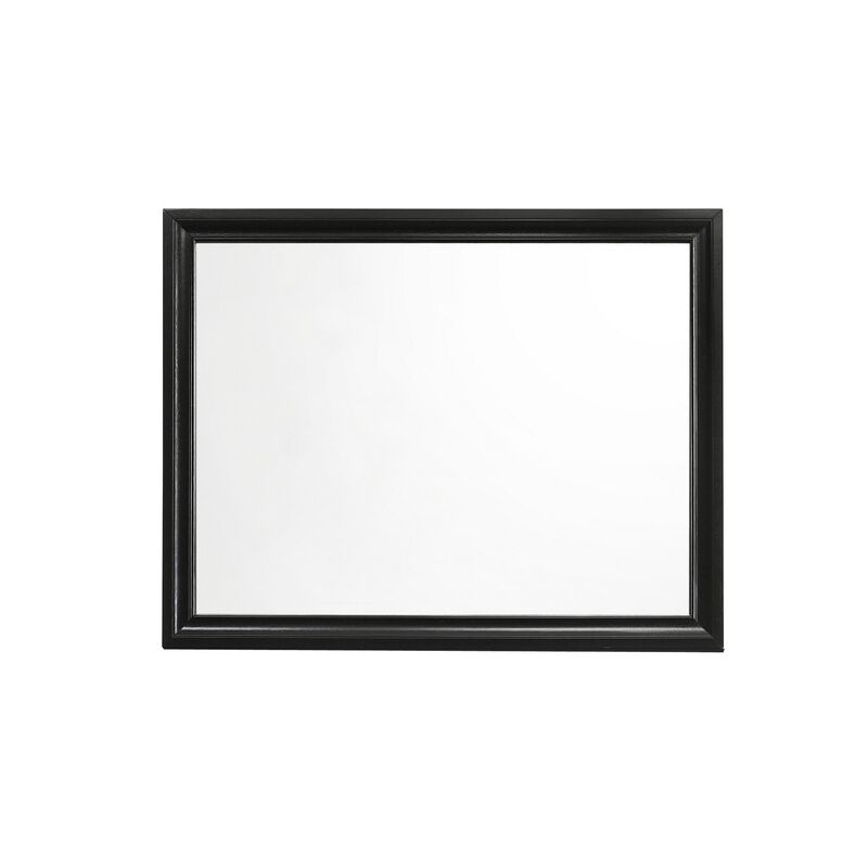 47 Inch Wood Mirror, Landscape Frame, Classic, Black - Benzara