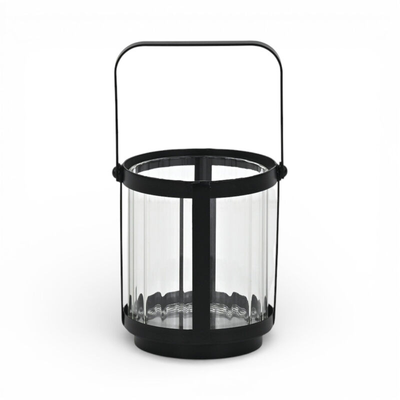 HomeRoots 5" Clear And Black Glass And Metal Tabletop Lantern Candle Holder image number 2