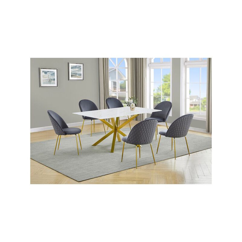 Best Quality Furniture Glass With White Marble Wrap Dining Set And Gray Chairs