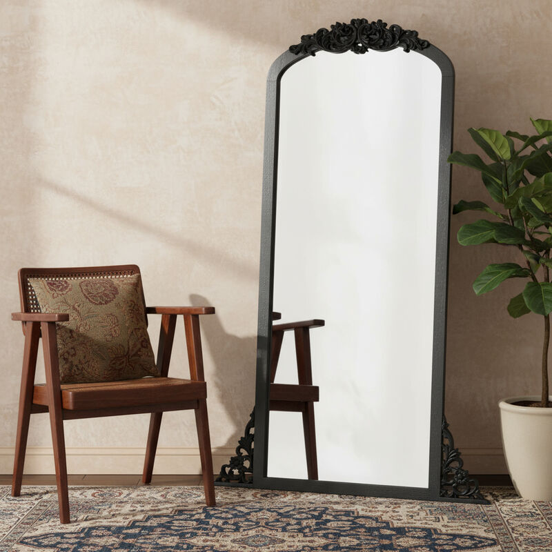 HomeRoots 67" Black Solid Wood Framed Full Length Mirror image number 1