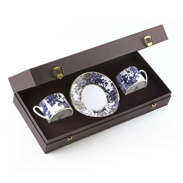 Tea Cup & Saucer AZULEJOS Set of 2 in Luxury Box diam. 3.3", H 2.3", cap. 7.5 oz, Saucer diam. 6"