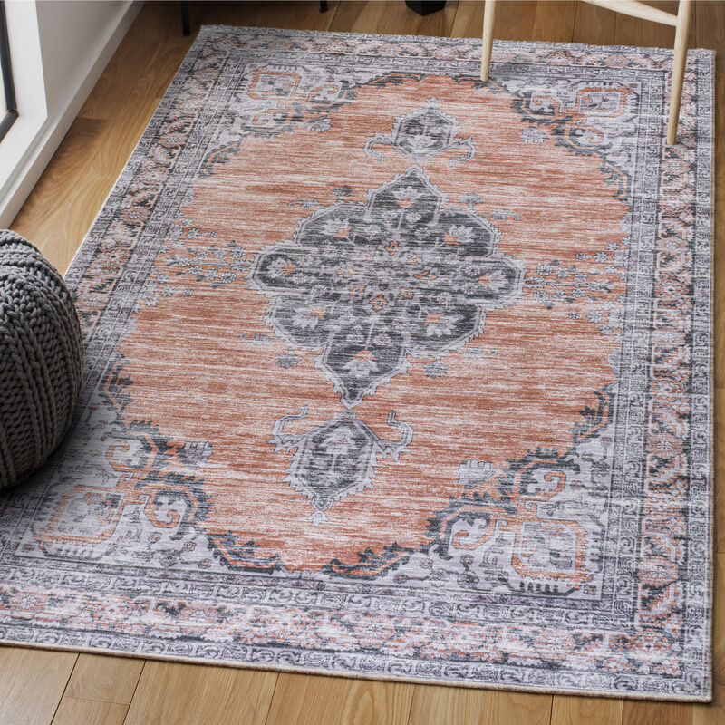 Wincer Chenille Cottage Medallion Machine-Washable Area Rug