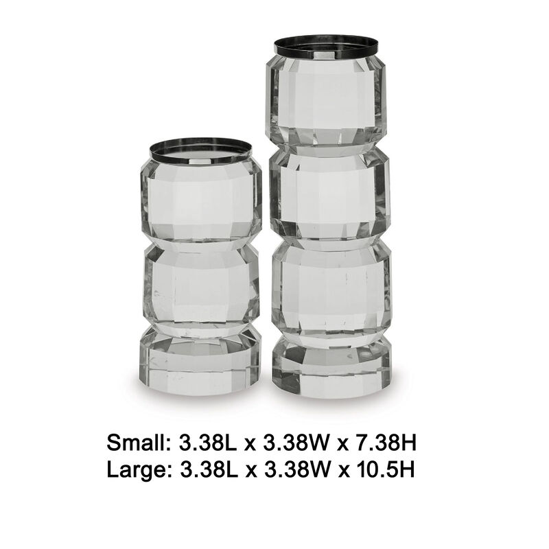 Meru Candle Holder Set of 2, Crystal and Silver Glass Stacked Pillar image number 5