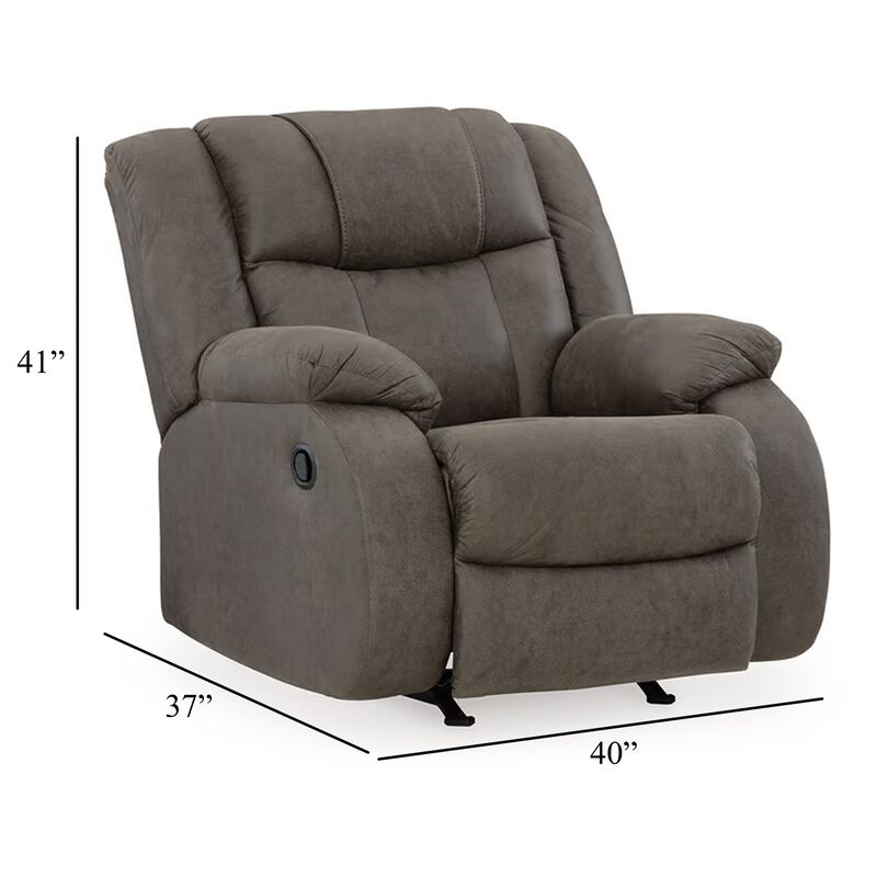Perth Manual Rocker Recliner Chair, Soft Foam Slate Gray Faux Leather - Benzara