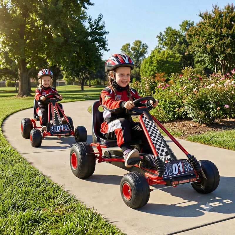 4 Wheel Pedal Go Kart for Kids with Adjustable Seat and All Terrain Wheels image number 7