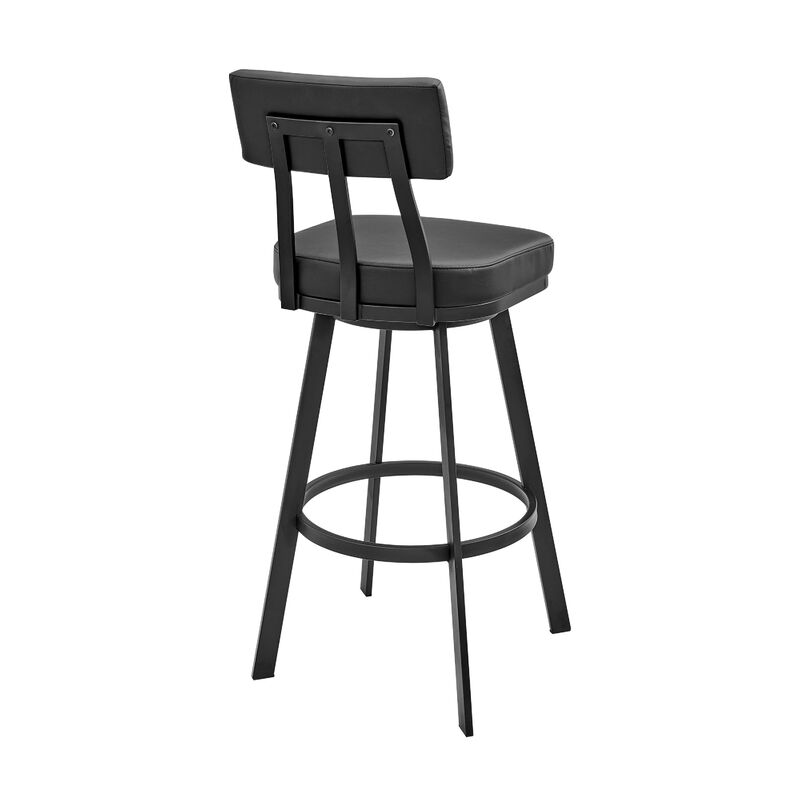 Poni Swivel Counter Stool Chair, Black Faux Leather Seat, Iron Base