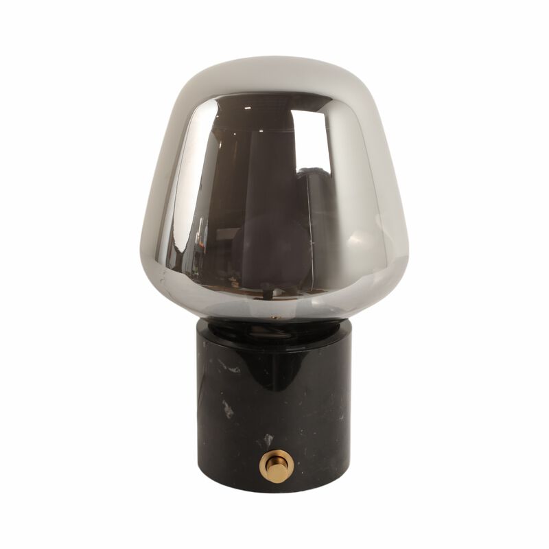 12x8" Glass Shade On Marble Base With Switch, Blac image number 0