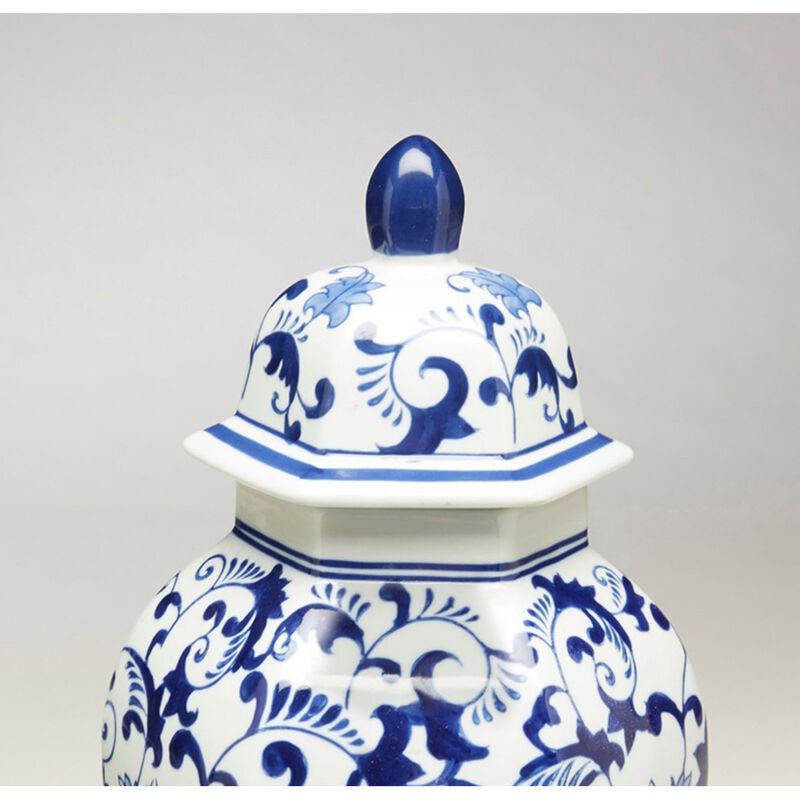 Aa Importing 59805 14 Inch Hexagon Blue & White Ginger Jar image number 2
