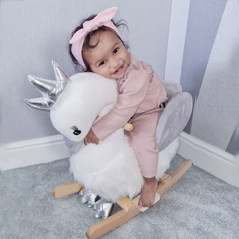 BreeBe Plush Swan Ride-On Rocker with Safety Belt image number 1
