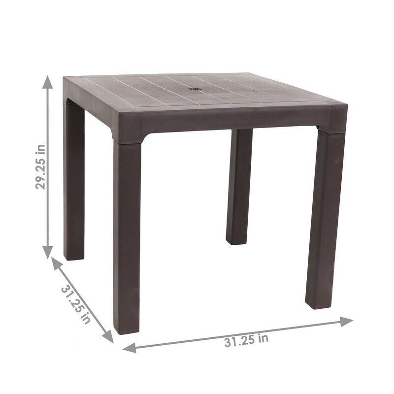 Sunnydaze 31.25 in Plastic Square Patio Dining Table - Brown