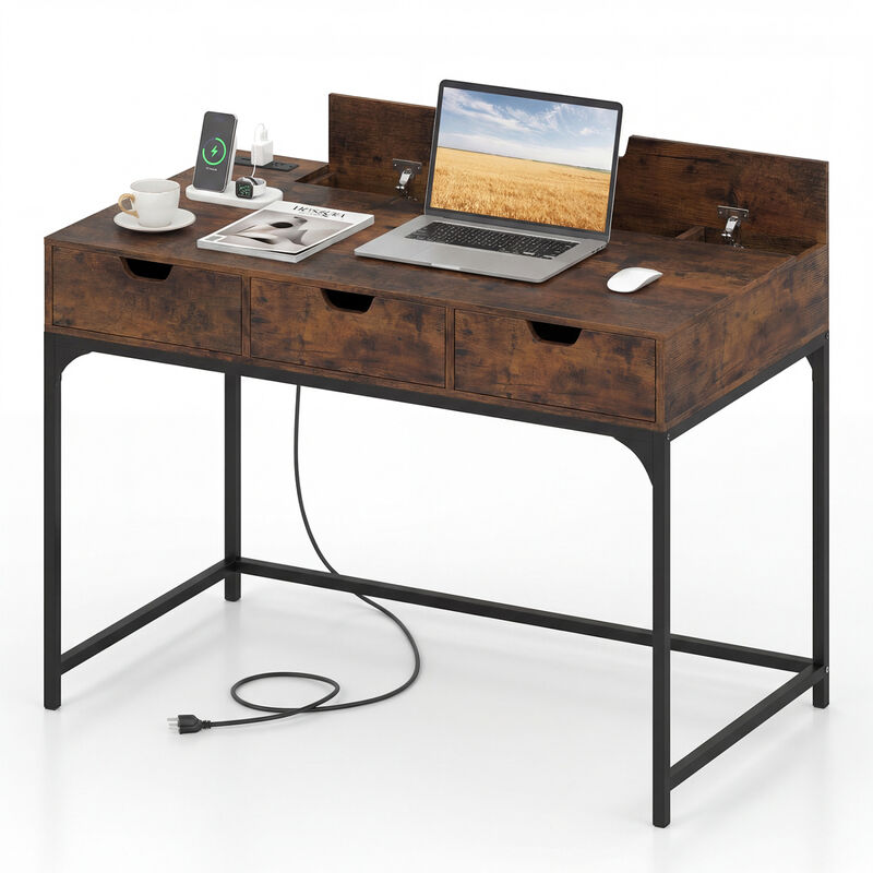 Home Office Desk with Power Outlets and Hidden Storage Compartment image number 3