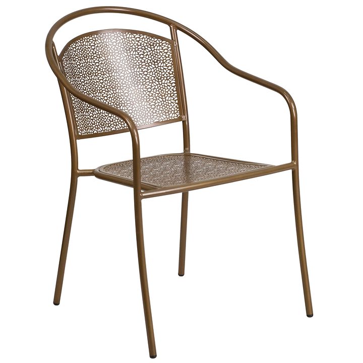 Flash Furniture Commercial Grade Gold Indoor-Outdoor Steel Patio Arm Chair with Round Back