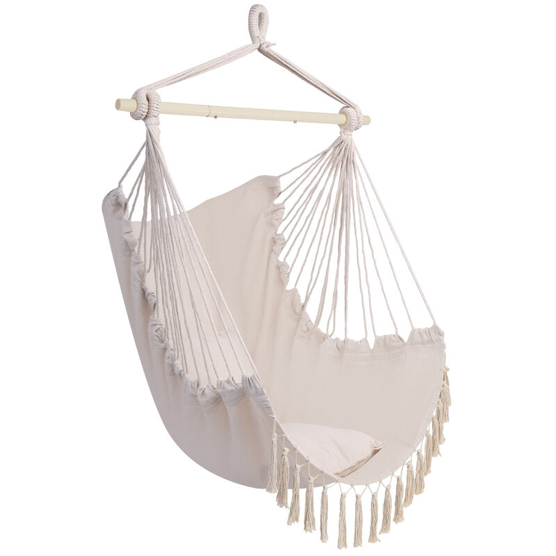 Tassel Hanging Chair with Cushion Indoor & Outdoor Hammock Swing