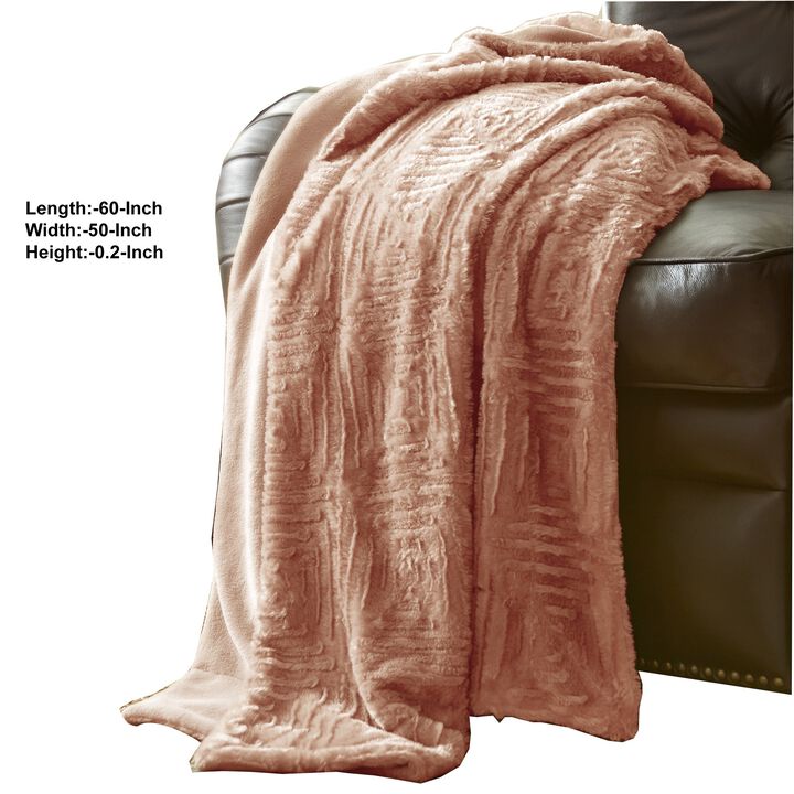 Treviso Faux Fur Throw with Fret Pattern The Urban Port, Pink - Benzara