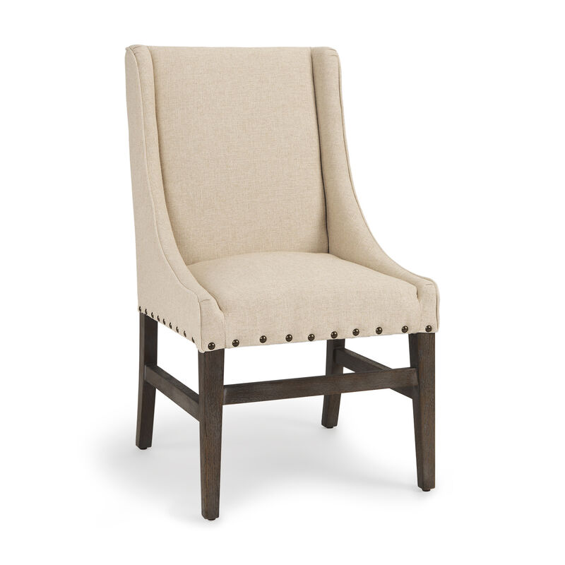 HomeRoots Cream and Brown Upholstered Linen And Solid Wood Dining Side Chair