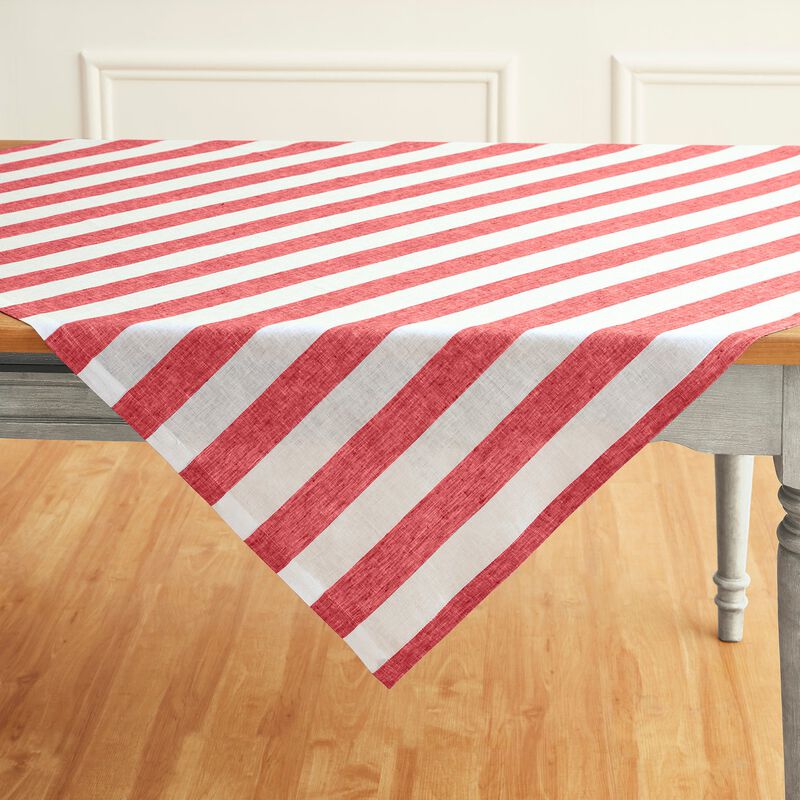 Solino Home Cabana Stripe 100% Linen Table Throw &ndash; Handcrafted, Machine Washable, Perfect for Holiday and Everyday Dining