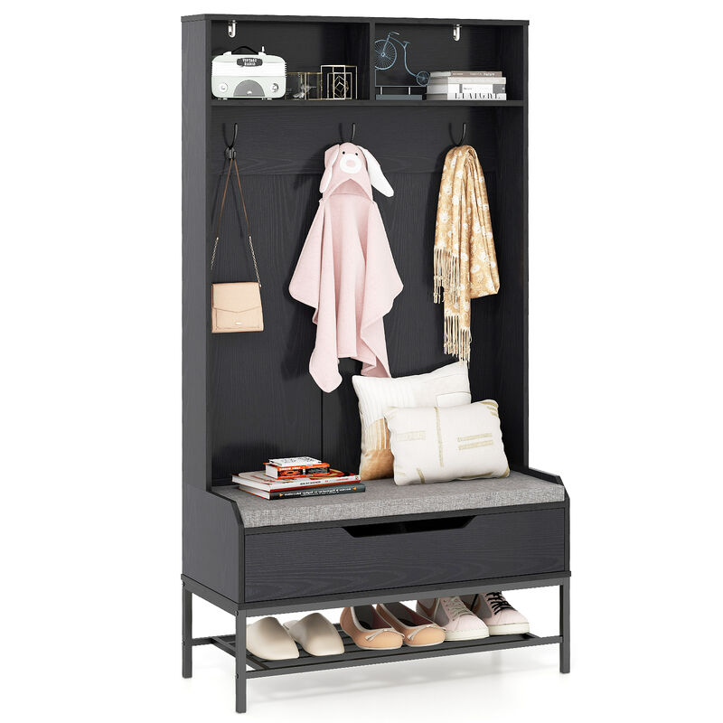 Modern Tall Hall Tree 4-in-1 with Cushioned Seat and Shoe Storage