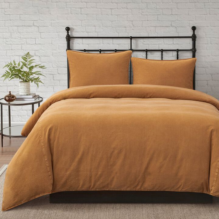 Stonewashed Terracotta Cotton Canvas King Duvet Cover Set