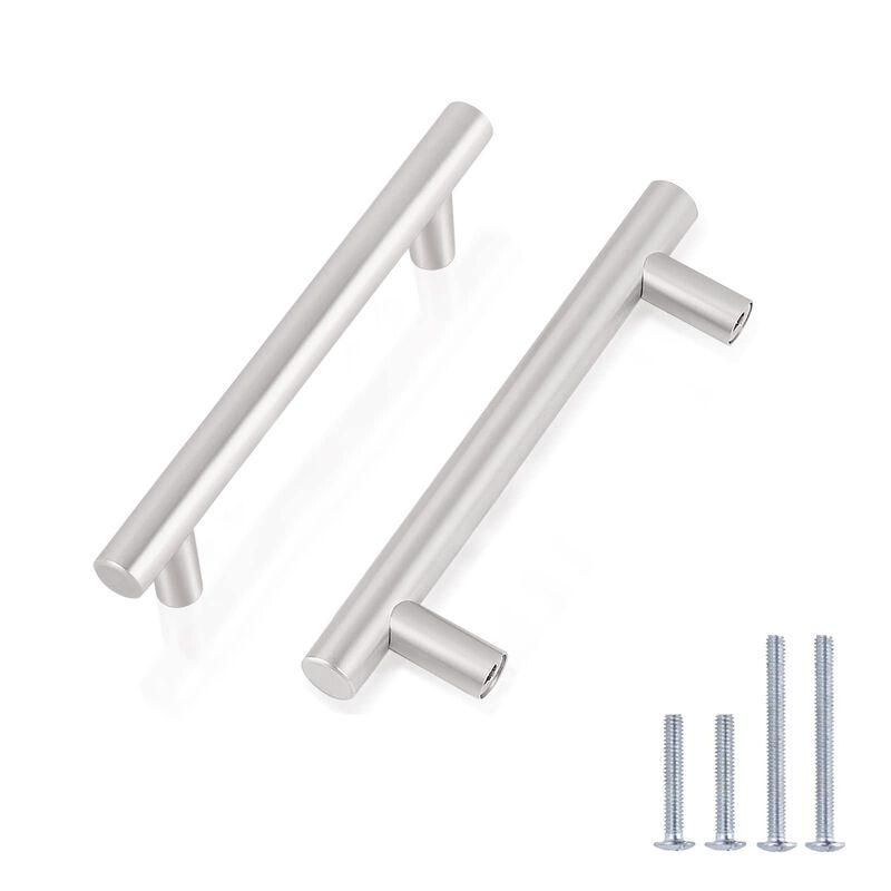 Gobrico 6 Pack Satin Nickel Cabinet Pulls 3-3/4"" Inch (96mm) Hole Centers Brushed Nickel Cabinet Hardware Euro T Bar Stainless