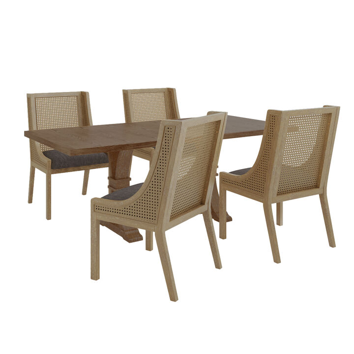 Christopher Knight Home Silvaris Fabric Upholstered Wood and Cane 5 Piece Expandable Dining Set