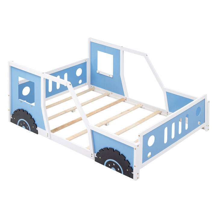 Whisen Full Size Classic Car-Shaped Platform Bed with Wheels - White