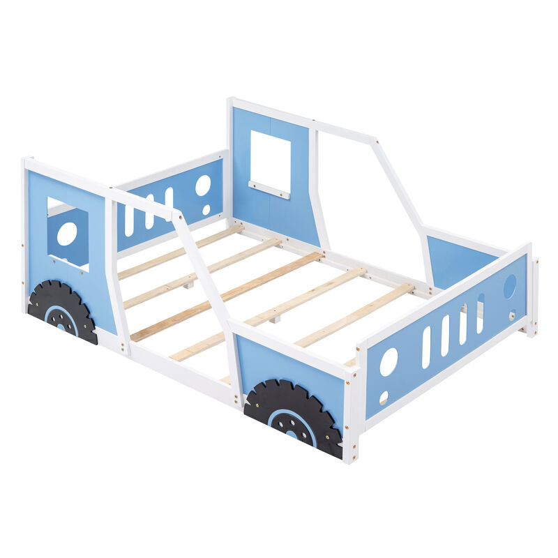 Merax Full Size Classic Car-Shaped Platform Bed with Wheels