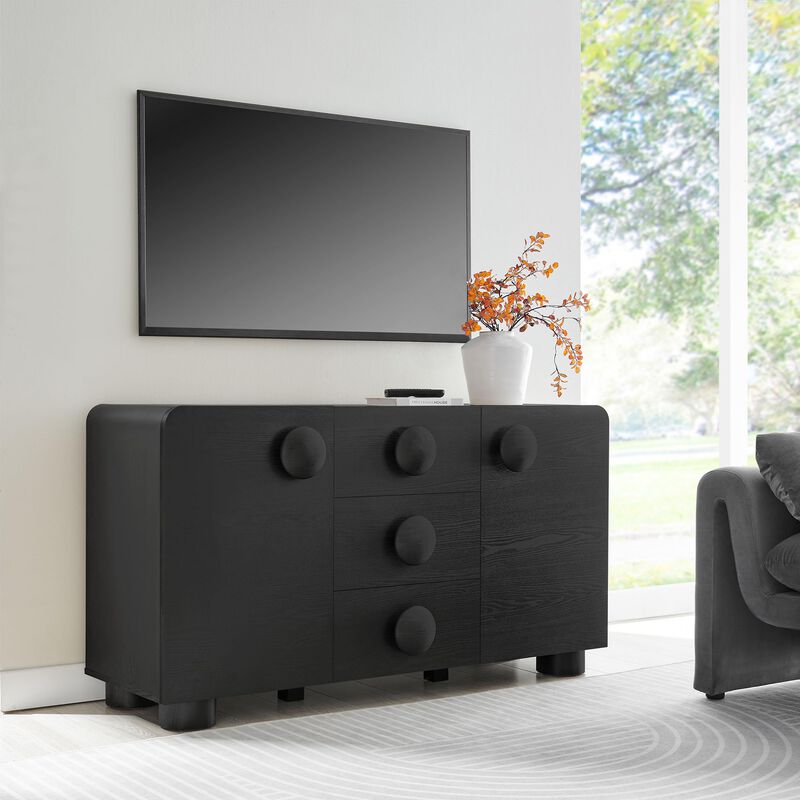 Modway Sonnet Retro Curved Sideboard in Black &ndash; 57 Inch Modern Buffet Cabinet with Circle Knobs &ndash; Credenza Cabinet with 3 Drawers &ndash; TV Stand Media Cabinet for Living Room, Home Office, Lounge Area image number 1