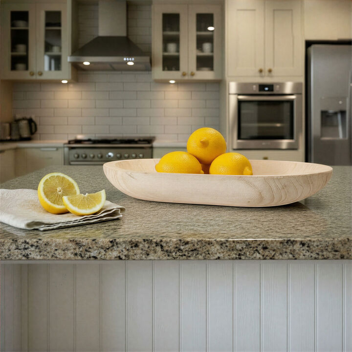Hand-Carved Paulownia Wood Bowl with Whitewashed Finish