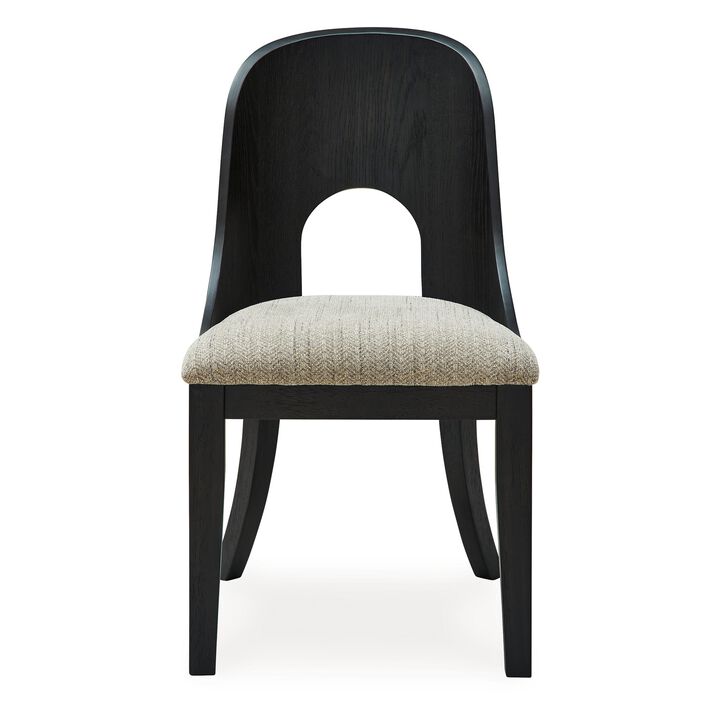 Robeck Dining Side Chair Set of 2, Herringbone Polyester, Black Wood - Benzara