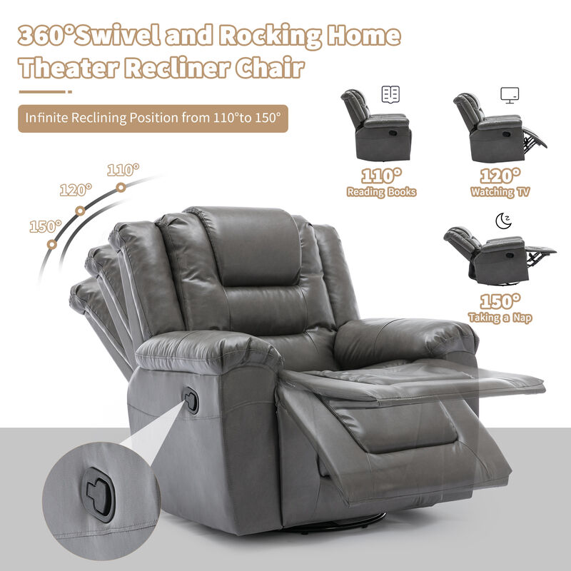 360&deg;Swivel and Rocking Home Theater Recliner Manual Recliner Chair with Wide Armrest for Living Room,Bedroom