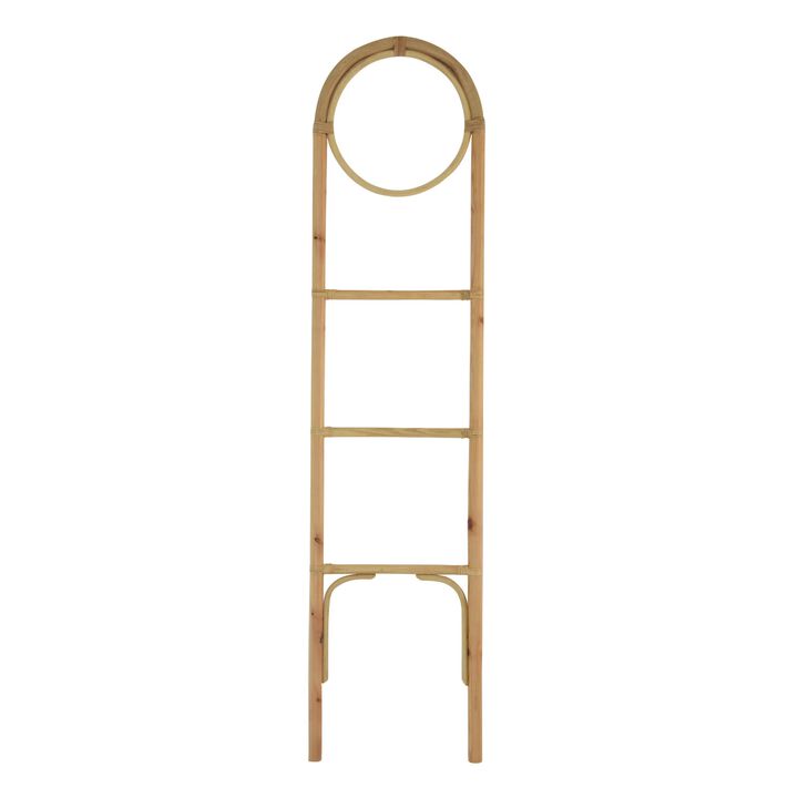 Kinu Decorative Ladder Rack with Round Top, Natural Brown Fiber, 72 Inch