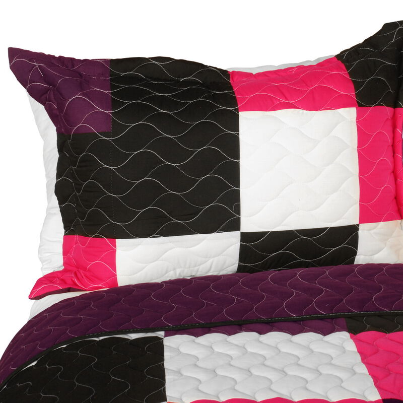 Vermicelli Quilted Patchwork Bedding Set Queen Size Afterglow Decorative Design image number 4