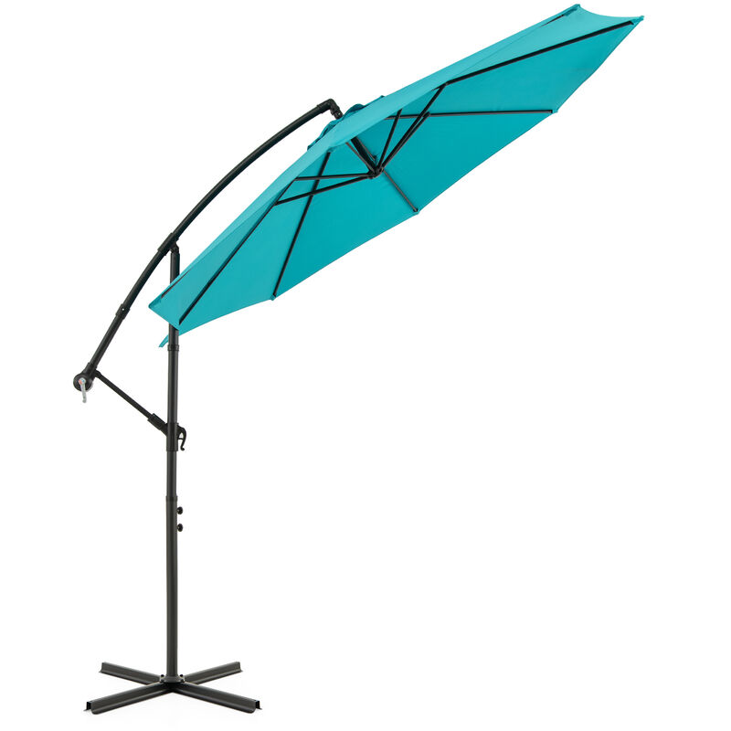 Offset Patio Umbrella with 8 Ribs Cantilever Design and Cross Base for Outdoor Shade