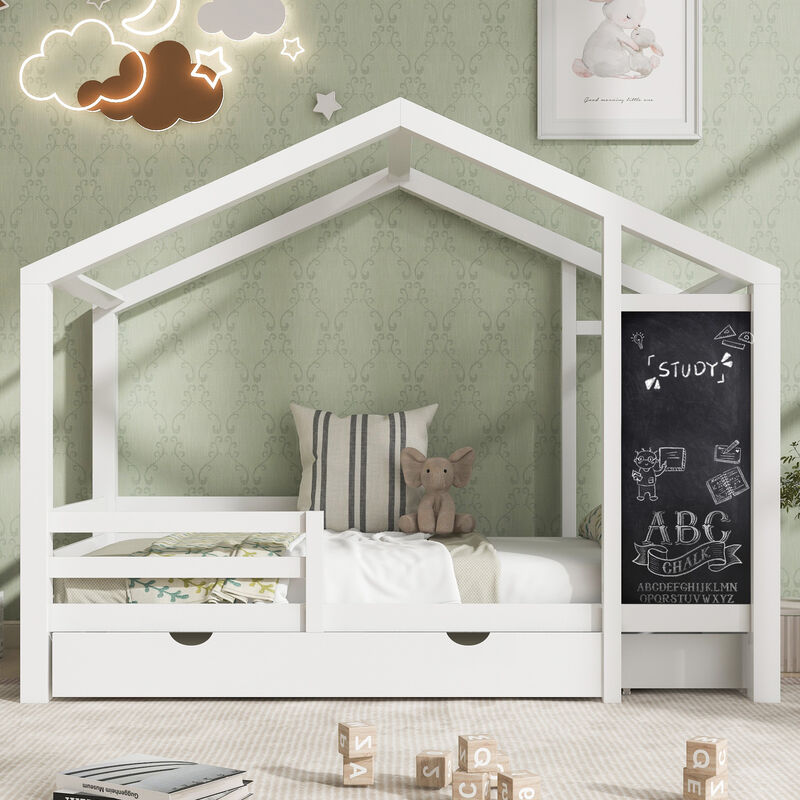 Merax Kids House Bed Frame with 2 Drawers