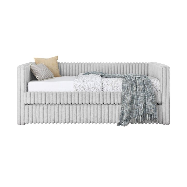 Keya Daybed w Pull Out Trundle, Channel Tufted Light Gray Upholstery
