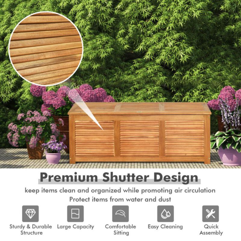 Hivvago 47 Gallon Acacia Wood Storage Bench Box for Patio Garden Deck